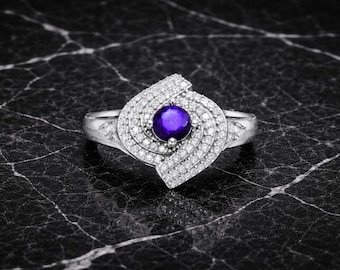 Anello con zircone viola in argento sterling 925, anello in argento di tendenza, elegante gioiello da donna, anello con zircone fatto a mano, regalo per lei, anello di lusso
