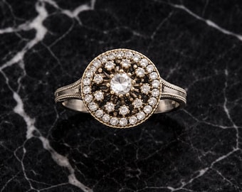 Authentieke ring met zirkoonsteen 925 sterlingzilver, vintage statement ring met patroon, handgemaakte etnische sieraden, cadeau voor haar, boho zilveren ring