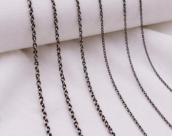 925 Sterling Silver Oxidized Anchor Chain Necklace, Black Cable Link Chain, Vintage Dark Silver Unisex Jewelry Gift