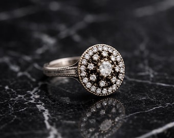 Anello autentico con pietra di zircone in argento sterling 925, anello vintage con motivo vistoso, gioiello etnico fatto a mano, regalo per lei, anello boho in argento