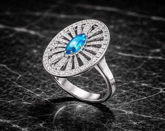 Anelli in argento sterling 925 con pietre di zircone verdi e blu