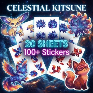 Adesivi Galaxy Fox / Kitsune Celestiale, Decorazione Anime per Planner (20 Fogli PNG)