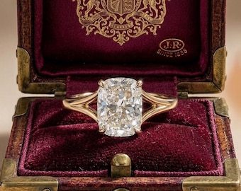 Anillo solitario Royal Cushion Cut - Anillo de compromiso de oro de 14 quilates con brazo dividido