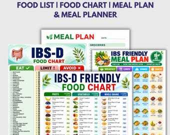 IBS Diarrhea Food Bundle Printable PDF | IBS Diarrhea Diet Food list | ibs Diarrhea Food Chart | ibs Diarrhea Meal Plan| ibs Friendly Foods