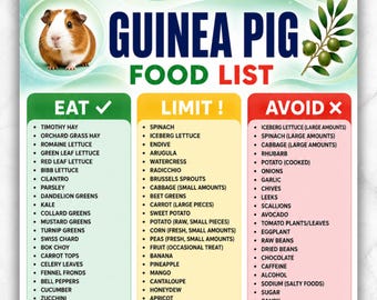 Guinea Pig Diet Food List Printable PDF | afe Unsafe Guinea Pig Food Chart | Guinea Pig Diet Guide | Guinea Pig Feeding Chart | Cavy Owner