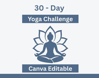 Yoga Challenge Journal for yogi and yogini | 30 Day  | Canva Editable Yoga Templates | Printable & Fillable PDF