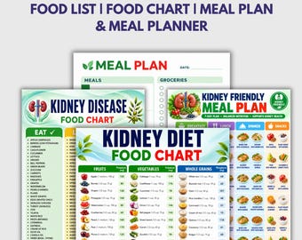 Kidney Disease Food Bundle Printable PDF| Kidney Friendly Foods List | Kidney Disease Food Chart| Renal Diet Meal Plan| CKD