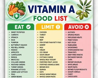 Vitamin A Food List Printable PDF | High Vitamin A Foods Chart | Vitamin A Meal Plan | Vitamin A Grocery Guide | Retinol & Beta Carotene