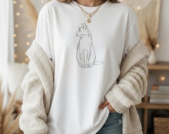 Minimalistisches Katzenumriss-Grafik-T-Shirt Einfache Linie Zeichnungs-Katzen-Liebhaber-Hemd niedliches Haustier-Tier-T-Stück künstlerische katzenartige Schattenbild-Hemd-Geschenk