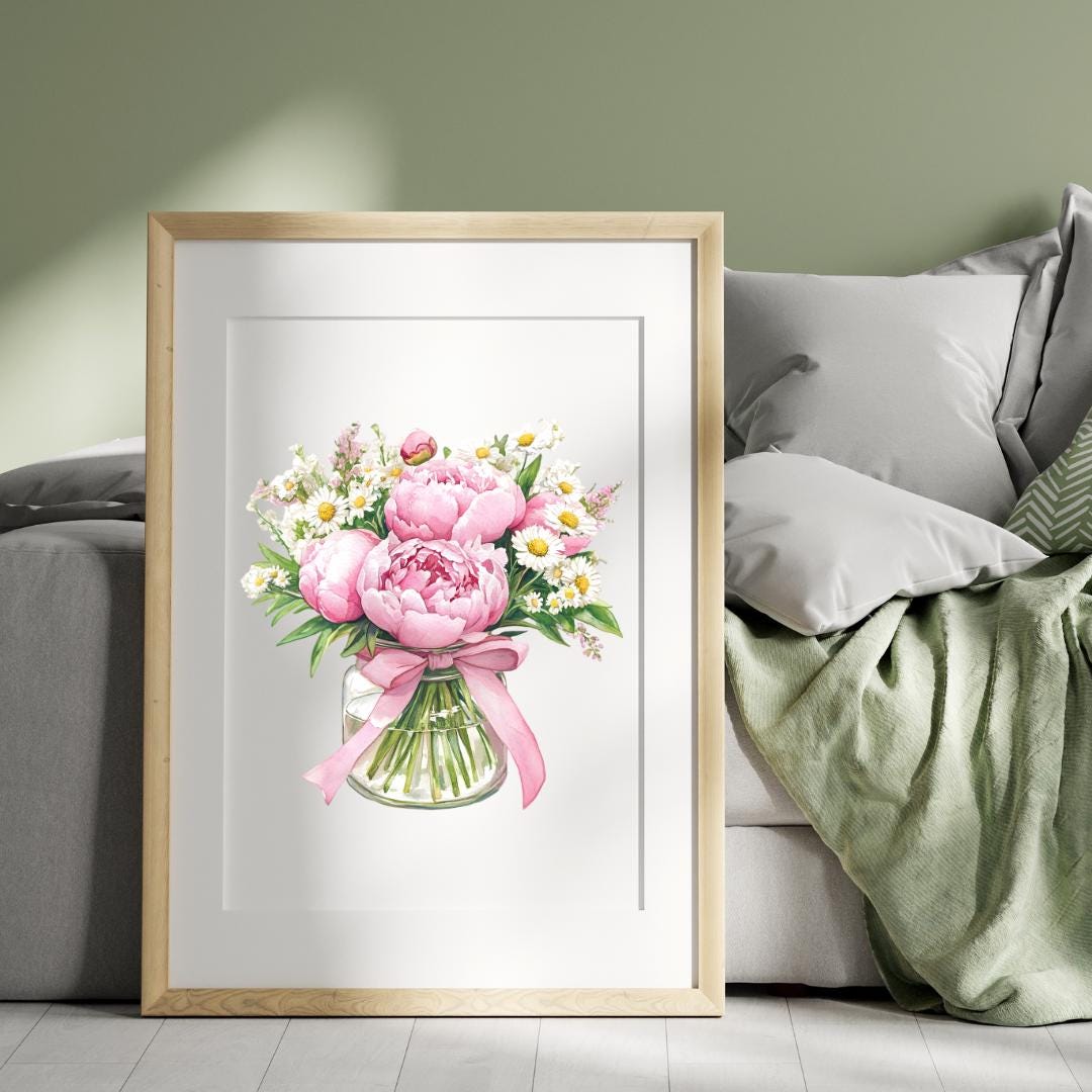 Pink Peony Bouquet Poster | Floral Wall Art Print | Vertical Horizontal ...
