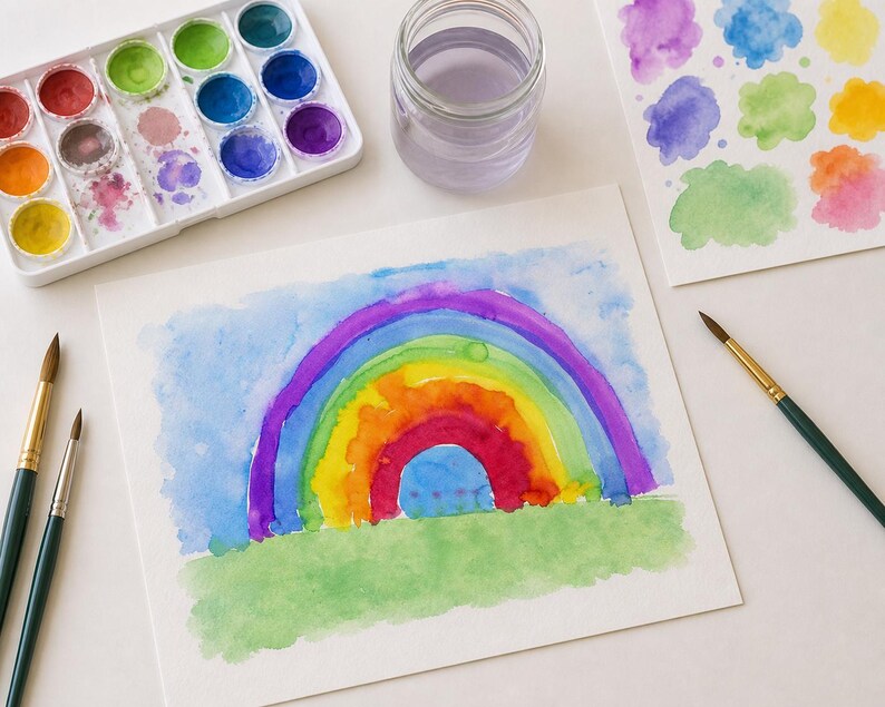 Pastel Rainbow Wall Art Print A4, Boho Nursery Decor, Watercolor ...