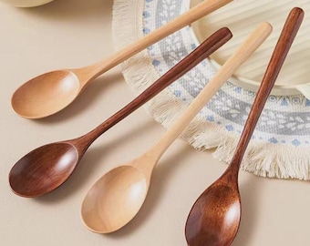 Handgemaakte houten kooklepels – natuurlijk keukengerei, lange meng- en serveerlepel, verpakking van 2