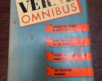 Vintage Jules Verne Omnibus Book | Mid Century Hardcover with Dust Jacket | Classic Adventure Decor