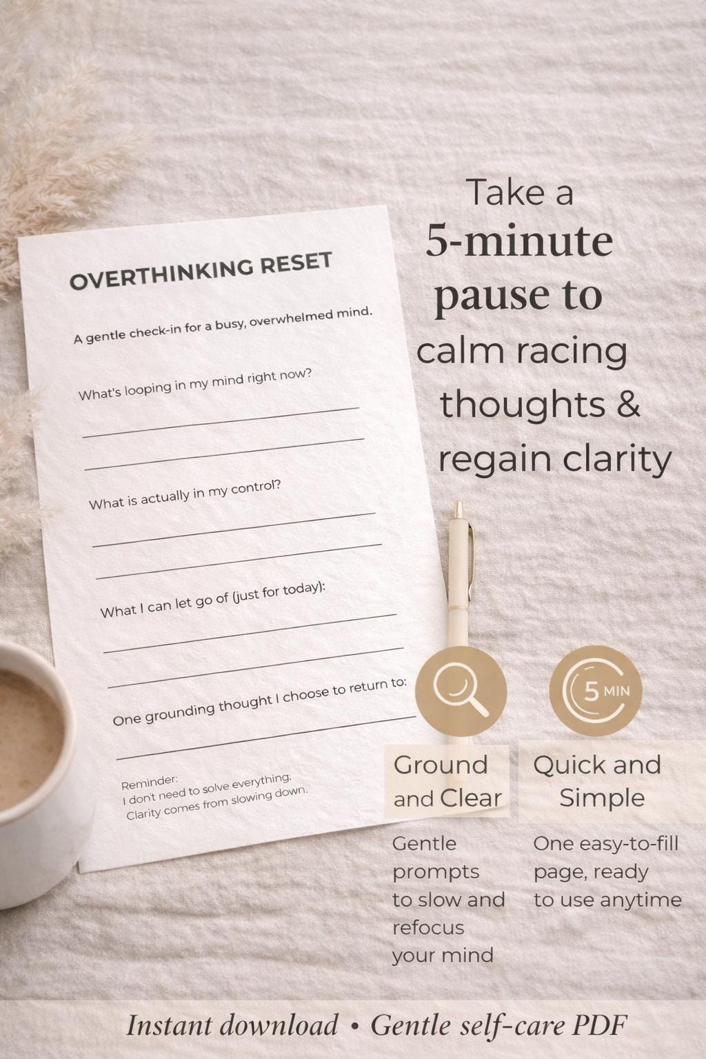 Overthinking Worksheet Printable | Calm Racing Thoughts | Mental ...