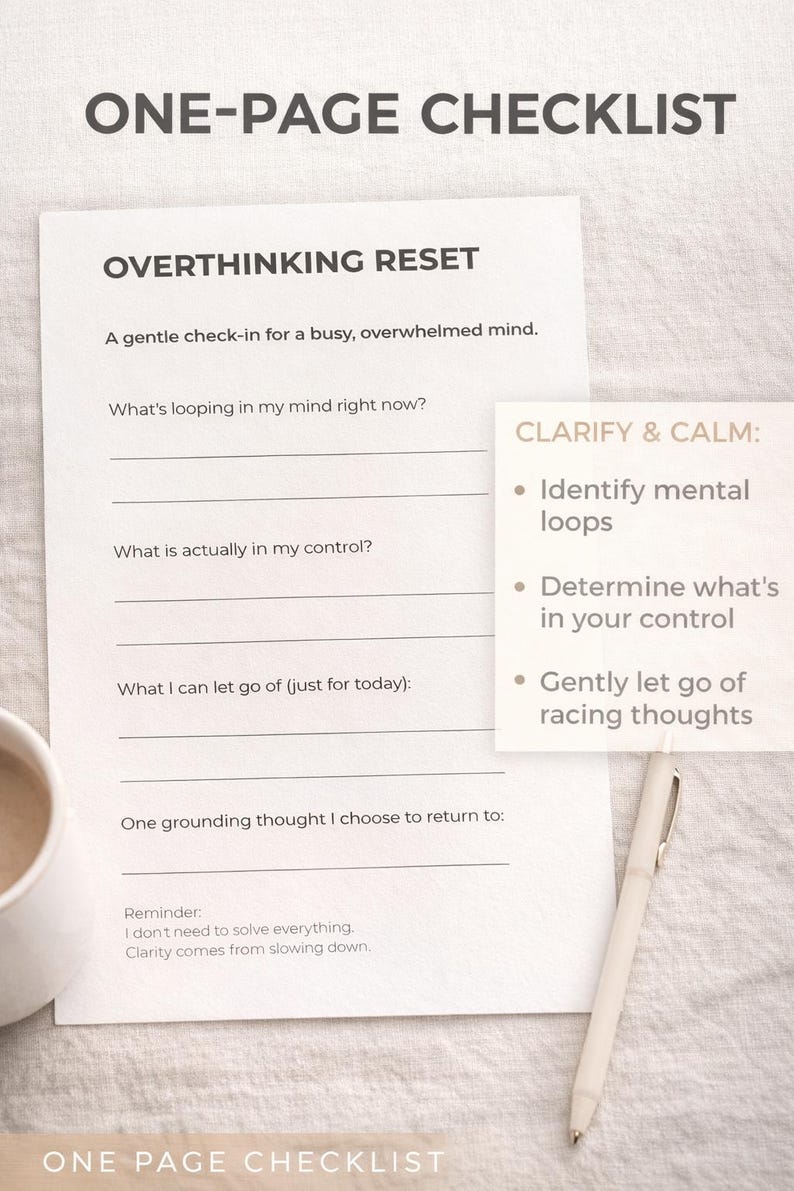 Overthinking Worksheet Printable | Calm Racing Thoughts | Mental ...