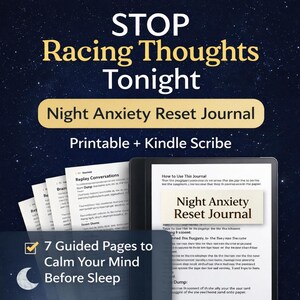 Night Anxiety Reset Journal – Stop Racing Thoughts, Overthinking Printable PDF & Kindle Scribe Compatible