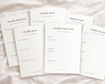 Monthly Reset Planner Printable PDF | Reflection & Goal Setting | Calm Productivity Planner | Instant Download