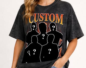 Custom Vintage Washed T-Shirt,Photo + Name Homage Graphic Unisex Long Sleeve, Bootleg Retro 90's Fans Hoodie Gift