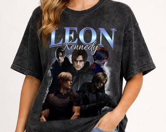 Limited Leon Kennedy Vintage Washed T-Shirt, Resident Evil Requiem Graphic Unisex Long Sleeve, Bootleg Retro 90's Fans RE9 Hoodie Gift