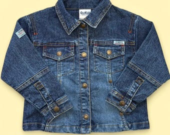 Vintage OshKosh Denim Jacket 3T – Brass Hardware, Contrast Stitching