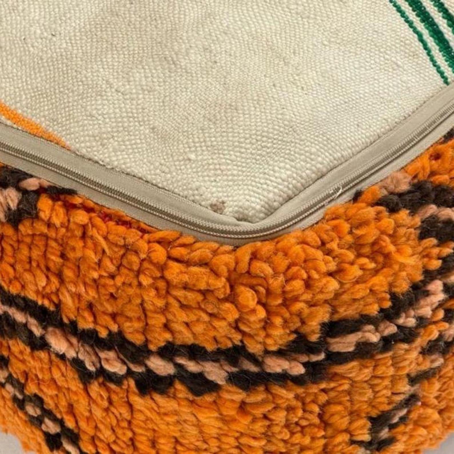 Vintage Moroccan Kilim Pouf – Handwoven Wool Floor Cushion — view 9