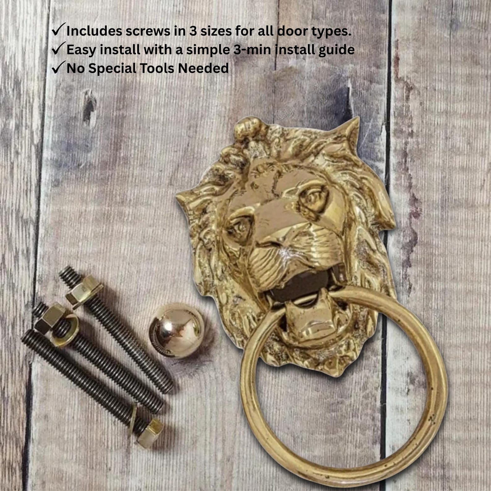 Lion Head Brass Door Knocker — Handmade Moroccan Hardware — view 10