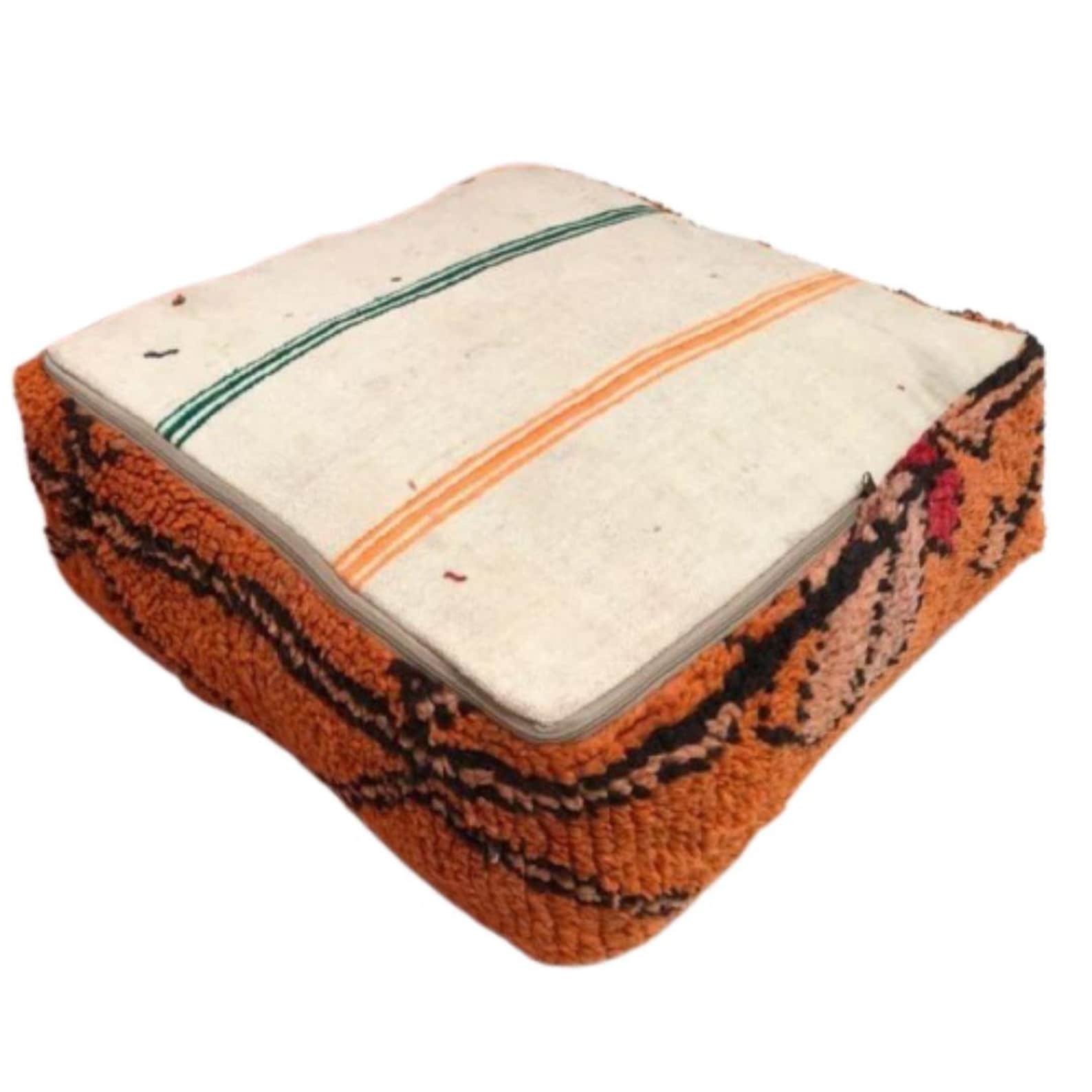Vintage Moroccan Kilim Pouf – Handwoven Wool Floor Cushion — view 10