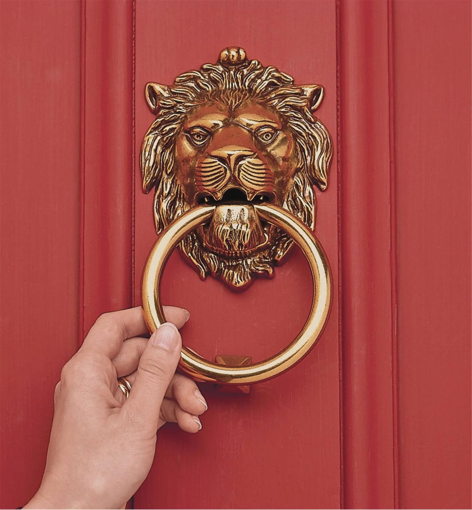 Lion Head Brass Door Knocker — Handmade Moroccan Hardware — view 5