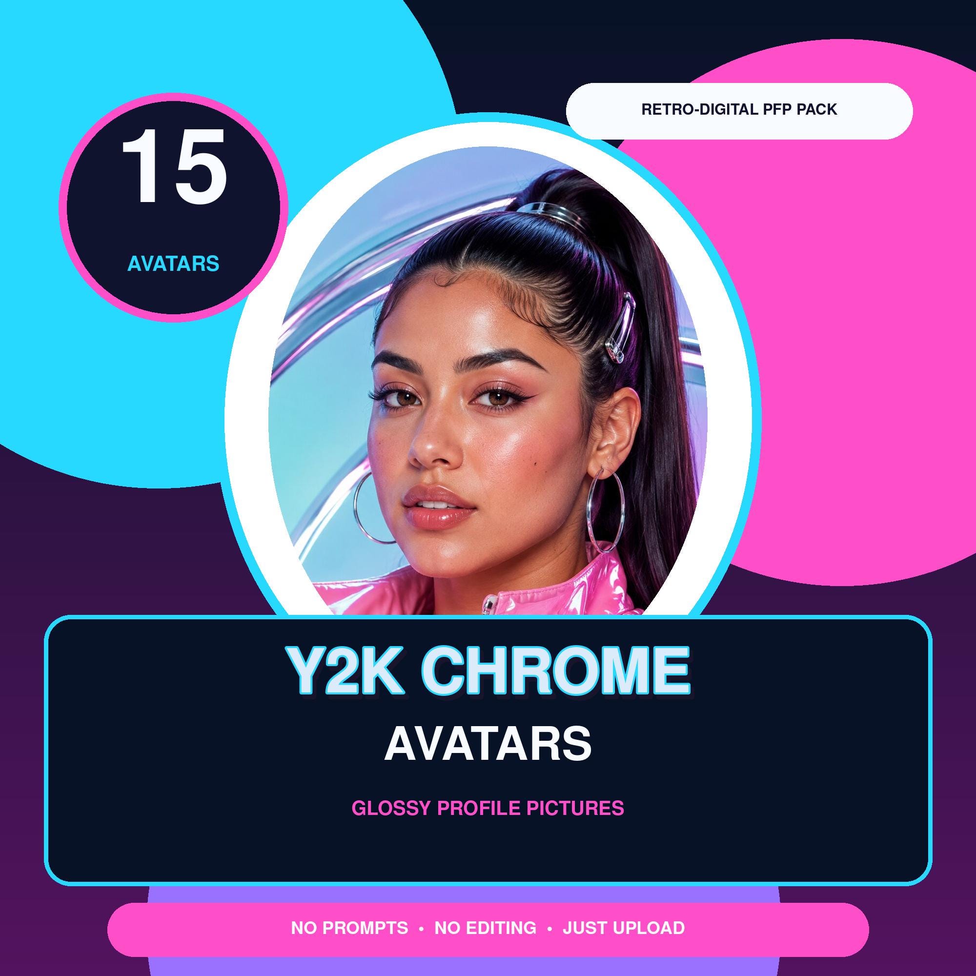 15 Y2K AI Avatars, Chrome Glossy PFP Pack for Social Media - Etsy