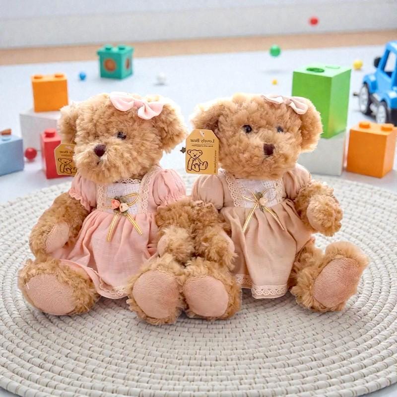 テディベアぬいぐるみ2体セット – 服を着たぬいぐるみ人形、お揃いの服