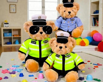 Teddybär Plüschtier - süßer Polizist im reflektierenden Reitanzug, Plüschtier, Plüschtier, Plüschtier