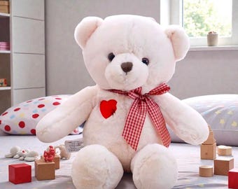 Witte knuffelbeer met hart – zacht knuffeldier, leuk cadeau voor kinderen, Valentijnsdag of verjaardagscadeau