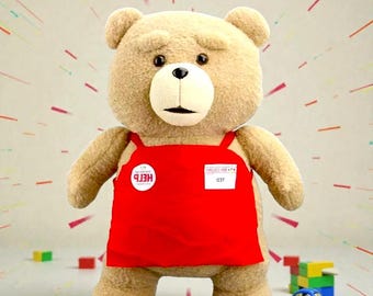 TED Inspired Teddy Bear Plush Toy • Funny Movie Bear Stuffed Animal • Soft Plush with Apron or No Apron • Gift for Fans
