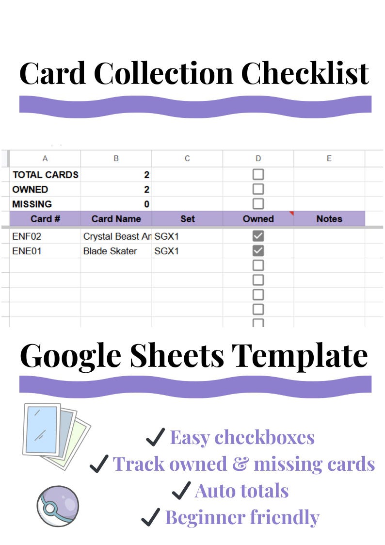 Card Collection Checklist – Google Sheets Template – Track Owned ...
