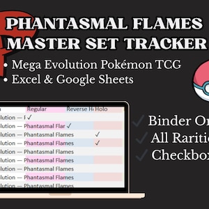 Hoja de cálculo de la Colección Maestra de Pokémon Llamas Fantasmales / Lista de verificación de Mega Evolución TCG / Hojas de cálculo de Excel y Google
