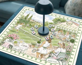 Country Club Tennis Mahjong Mat, Equestrian Garden Mahjong Mat, Preppy Sports Mahjong Gift, Non-Slip Table Protection Cover, SHIPS ROLLED
