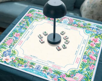 Chinoiserie Garden Neoprene Mahjong Mat with Rules, Palm Beach Floral Gift for Mahjong Hostess, Non Slip Table Cover, SHIPS ROLLED