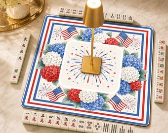 Patriotic Hydrangea Mahjong Mat, Red White Blue Mahjong Accessories, Soft Americana Design, Non-Slip Table Protection Cover, SHIPS ROLLED