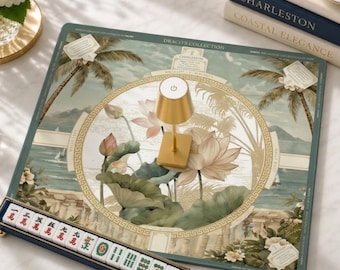 Tapete de Mahjong Loto Blanco, elegante tapete de juego floral estilo chinoiserie, elegante juego de mesa, funda protectora antideslizante para mesa, SE ENVÍA ENROLLADO.