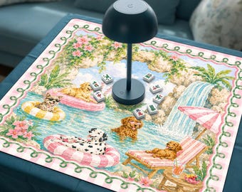 Tapete de Mahjong con diseño de perro, accesorios para fiestas de Mahjong en clubes de playa, regalo de Mahjong para amantes de los perros, funda protectora antideslizante para mesa, se envía enrollado.