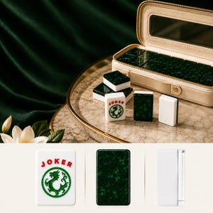 Emerald Green Tortoise Mahjong Tiles, 1.4"x1.0"x06" American Acrylic Mahjong Tiles Set, 166 pieces image 4