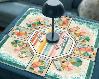 Coastal Beach Mahjong Mat | Maximalist American Mahjong Mat | Non-Slip Table Protection Cover, SHIPS ROLLED