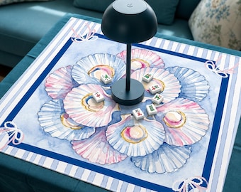 Tapete de Mahjong Coastal Oyster, elegante tapete de juego con rayas azules y blancas, elegante juego de mesa, funda protectora antideslizante para mesa, se envía enrollado.