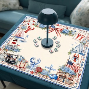 Cape Cod Küsten-Neopren-Mahjongmatte, Hummer-Hortensien-Motiv, Strandhaus-Geschenk, rutschfeste Tischschutzhülle, gerollt versendet