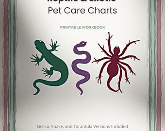 Reptile Care Charts Printable | Gecko, Snake, Tarantula Logbook | Exotic Pet Tracker Sheets | PDF Workbook