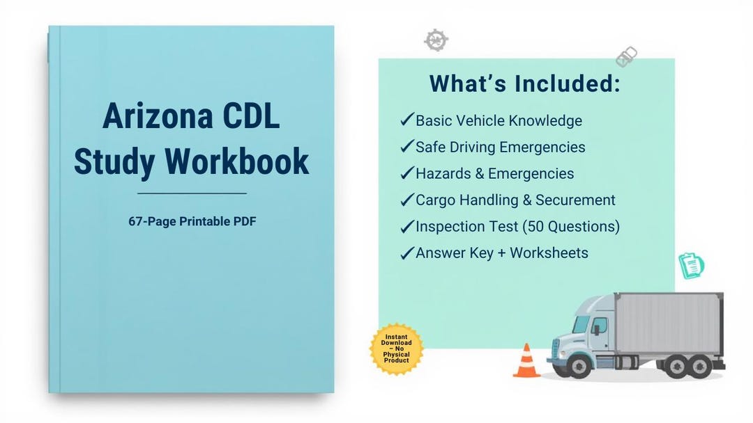 Arizona CDL Study Workbook | General Knowledge Exam Prep (PDF) - Etsy