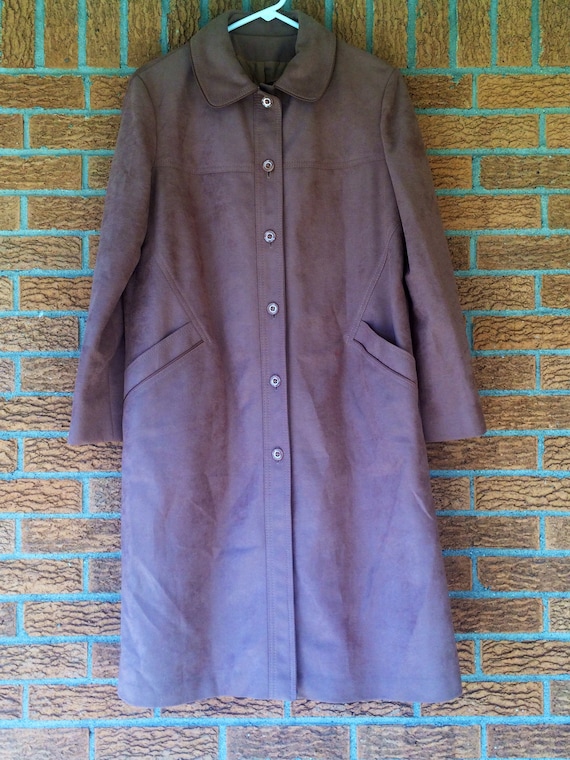 Womens faux suede 60's 70's trench coat winter car