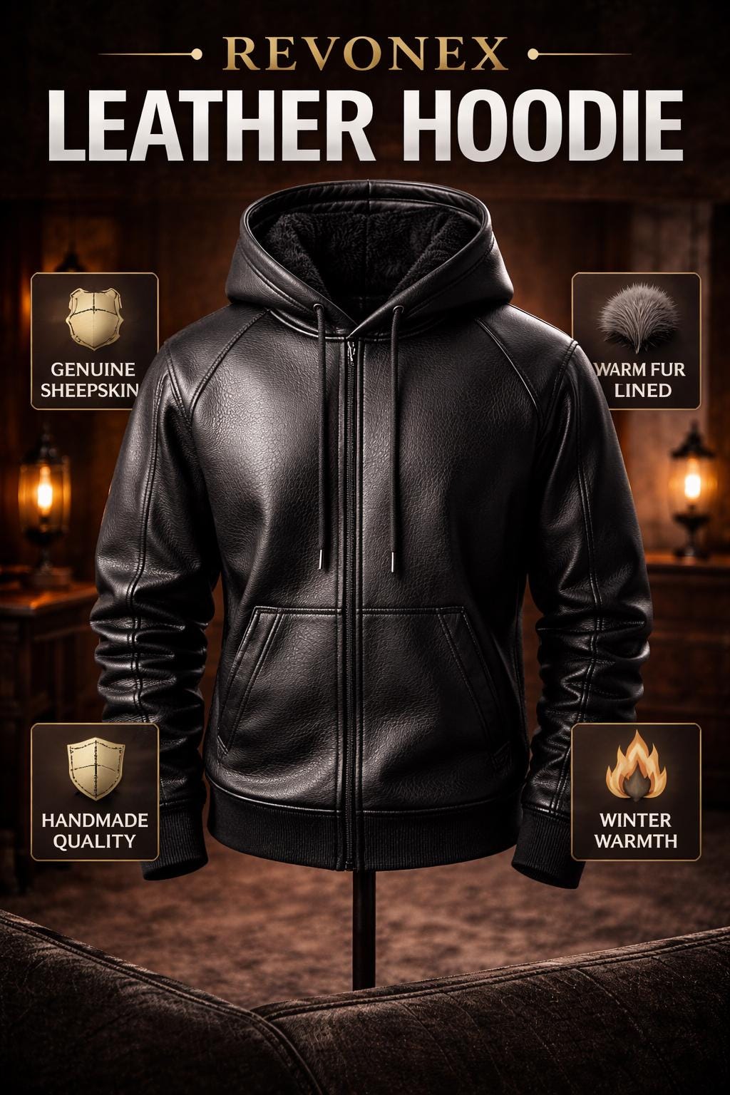 Handmade Black Sheepskin Leather Hoodie - Winter Streetwear - Etsy