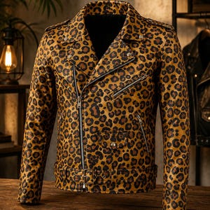 Leopard Biker Jacket - Etsy