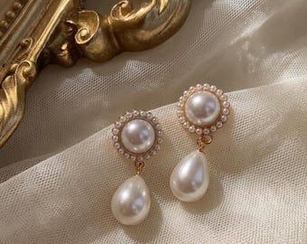 Vintage Pearl Bridal Teardrop Earrings, 925 Sterling Silver Post, Bridesy Wedding Jewelry